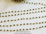 Black AB Rosary Chain, 4 mm Beaded Black Mystic Boho Chains CH #334, Gold Plated Wire Wrapped