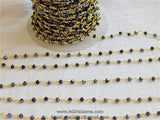 Black AB Rosary Chain, 4 mm Beaded Black Mystic Boho Chains CH #334, Gold Plated Wire Wrapped