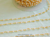 White Chalcedony Rosary Chain, 4 mm Gold Wire Wrapped Chains CH #311, Beaded Rosary