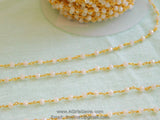 White Chalcedony Chain, 4 mm Gold Wire Wrapped Chains CH #311, Beaded Rosary