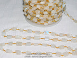 Moonstone Beaded Chains, 22 K Gold plated Rectangle Beads Wire Wrapped Gemstone Chains 10 x 12 mm for Bracelets CH #508