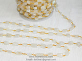 Moonstone Beaded Chains, 22 K Gold plated Rectangle Beads Wire Wrapped Gemstone Chains 10 x 12 mm for Bracelets CH #508