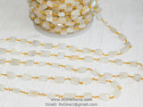 Moonstone Beaded Rosary Chains, 22 K Gold plated Rectangle Beads Wire Wrapped Gemstone Chains 10 x 12 mm for Bracelets CH #508