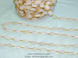 Moonstone Beaded Chains, 22 K Gold plated Rectangle Beads Wire Wrapped Gemstone Chains 10 x 12 mm for Bracelets CH #508