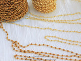 Pyrite Rosary Chain, 4 mm Natural Faceted Antique Gold Pyrite Bead CH #510, Quality Wire Wrapped Chains