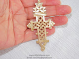 Brass Ethiopian Coptic Cross Jewelry Pendant, African Gold Cross Charm #2050, Religious Jewelry Making Supplies