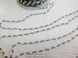 4 mm White Chalcedony Gunmetal Black Rosary Chain CH #312, Wire Wrapped Chains, By The Foot