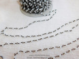 4 mm White Chalcedony Gunmetal Black Rosary Chain CH #312, Wire Wrapped Chains, By The Foot