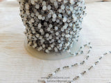 White Chalcedony Black Chain, 6 mm Black Wire Wrapped Chains CH #304, Religious Beaded Chain