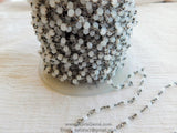 4 mm White Chalcedony Wire Wrapped Rosary Chains, By The Foot, Beaded White Chains