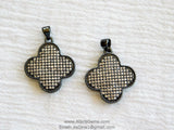 CZ Micro Pave Clover Charms, Gunmetal Black Plated Quatrefoil Pendant # 161, Earring Charms