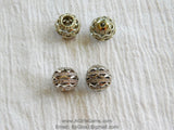 CZ Paved Silver Beads, Large or Small Hole 11 mm Gold Filigree Round Beads #240, Rose Cubic Zirconia Paved CZ Focal Beads