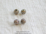 CZ Paved Silver Beads, Large or Small Hole 11 mm Gold Filigree Round Beads #240, Rose Cubic Zirconia Paved CZ Focal Beads