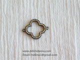 CZ Pave Silver Clover Connectors, Rose Gold Quatrefoil # 173, Black Links for Earring