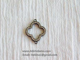 CZ Pave Silver Clover Connectors, Rose Gold Quatrefoil # 173, Black Links for Earring