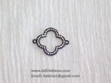 CZ Pave Silver Clover Connectors, Rose Gold Quatrefoil # 173, Black Links for Earring
