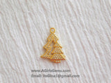 CZ Micro Pave Christmas Tree Charms, Gold Double Christmas Tree Pendants for Bracelet Necklace Jewelry Making