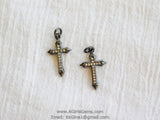 Gunmetal Black CZ Cross Charm, Small Paved Silver Cubic Zirconia Cross Pendants #191, 21 mm Dainty Rose Gold Cross