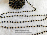 Black Crystal Rosary Chain, 6 mm Glass Beaded Rosary CH #344, Gold Plated Wire Wrapped Chains