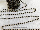 Black Crystal Rosary Chain, 6 mm Glass Beaded Rosary CH #344, Gold Plated Wire Wrapped Chains