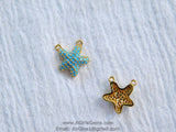 Mini Starfish Pendant Connectors, Blue Turquoise CZ Micro Pave Gold Star Double Loop Charms, Nautical Ocean Charms for Bracelet Necklace