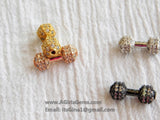 Barbell Charm Beads, Charm Holder Bead Connectors, 18 k Rose Gold/Silver/Gold or Black Rhodium Plated Dumb Bell 7x16/9x20 mm Dumb bell beads