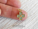 Turquoise Cross Connectors, Gold Blue CZ Cross Charms #267, Southwestern Jewelry Bracelet or Necklaces
