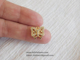 Micro Pave CZ Butterfly Charm, Cubic Zirconia Gold Plated Sideways Link #265
