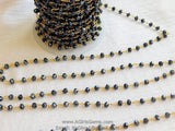 Black AB Mystic Rosary Chain, 4 mm Silver Wire Wrapped CH #433, Boho Jewelry Chains Gold or Silver Wire Wrapped