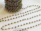 Black AB Rosary Chain, 4 mm Beaded Black Mystic Boho Chains CH #334, Gold Plated Wire Wrapped