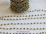 Black AB Rosary Chain, 4 mm Beaded Black Mystic Boho Chains CH #334, Gold Plated Wire Wrapped