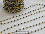 Black AB Rosary Chain, 4 mm Beaded Black Mystic Boho Chains CH #334, Gold Plated Wire Wrapped