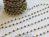 Black AB Rosary Chain, 4 mm Beaded Black Mystic Boho Chains CH #334, Gold Plated Wire Wrapped