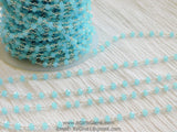 Aqua Blue Chalcedony Chain, 4 mm Silver Wire Wrapped Chains CH #409, Boho Beaded Chains