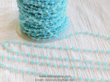 Aqua Blue Chalcedony Chain, 4 mm Silver Wire Wrapped Chains CH #409, Boho Beaded Chains