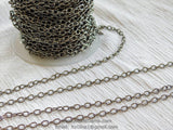 Large Cable Chain, 4 x 6 mm Necklace Chain -Gunmetal Black Rhodium plated Oval Bracelet Chain Soldered Connector Charm Chain