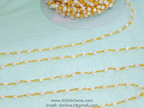 White Chalcedony Rosary Chain, 4 mm Gold Wire Wrapped Chains CH #311, Beaded Rosary