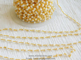 White Chalcedony Rosary Chain, 4 mm Gold Wire Wrapped Chains CH #311, Beaded Rosary