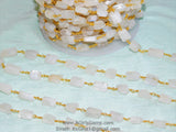 Moonstone Beaded Chains, 22 K Gold plated Rectangle Beads Wire Wrapped Gemstone Chains 10 x 12 mm for Bracelets CH #508