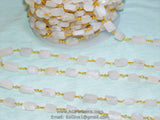 Moonstone Beaded Chains, 22 K Gold plated Rectangle Beads Wire Wrapped Gemstone Chains 10 x 12 mm for Bracelets CH #508