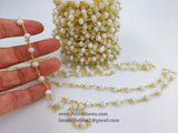 White Chalcedony Chain, 6 mm Gold Wire Wrapped Chains CH #313, By The Foot