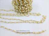 White Chalcedony Chain, 6 mm Gold Wire Wrapped Chains CH #313, By The Foot