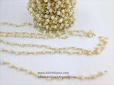 White Chalcedony Rosary Chain, 6 mm Gold Wire Wrapped Chains CH #313, By The Foot