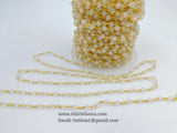 White Opal Rosary Chain, 4 mm Black Wire Wrapped CH #315, Beaded Chain Opalite