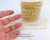 White Opal Beaded Silver Chain, Black or Gold Wire Wrapped CH# 316, 4 mm Opalite Clear Chain