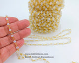 White Opal Beaded Rosary Silver Chain, Black or Gold Wire Wrapped CH# 316, 4 mm Opalite Clear Chain