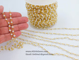 White Chalcedony Chain, 4 mm Gold Wire Wrapped Chains CH #311, Beaded Rosary
