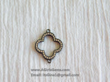 CZ Pave Silver Clover Connectors, Rose Gold Quatrefoil # 173, Black Links for Earring