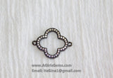 CZ Pave Silver Clover Connectors, Rose Gold Quatrefoil # 173, Black Links for Earring