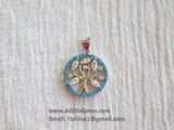 Turquoise Tree of Life Charm, CZ Silver Tree # 86, Blue Turquoise Charms